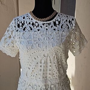 White lace short sleeve zip back lined dress by GB size 16 girls